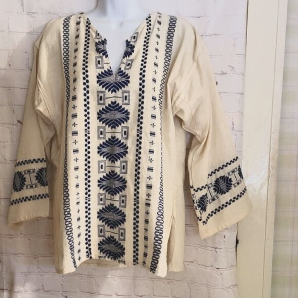 NWT Susanna Jane For Anthropologie Handmade Embroidered Linen/Cotton Tunic Med.